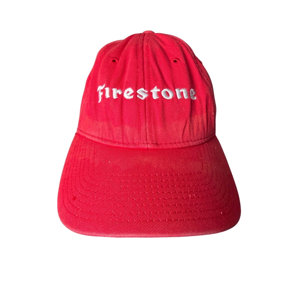 Firestone‎ Tires Red Dad Hat Mens Adjustable Metal Slide Baseball Cap Logo
